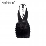 Sedrinuo Sexy Dresses Party Night Club Dress 2017 New Fashion Fur Deeps V neck Off the Shoulder Bodycon Backless Women Dresses