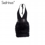 Sedrinuo Sexy Dresses Party Night Club Dress 2017 New Fashion Fur Deeps V neck Off the Shoulder Bodycon Backless Women Dresses