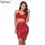 Sedrinuo Summer Fashion Women Party Dress 2 Pieces Set Halter V neck Strapless Bodycon Sexy Club Dresses Tight Slim Mini Dress