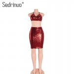 Sedrinuo Summer Fashion Women Party Dress 2 Pieces Set Halter V neck Strapless Bodycon Sexy Club Dresses Tight Slim Mini Dress