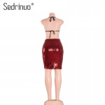 Sedrinuo Summer Fashion Women Party Dress 2 Pieces Set Halter V neck Strapless Bodycon Sexy Club Dresses Tight Slim Mini Dress