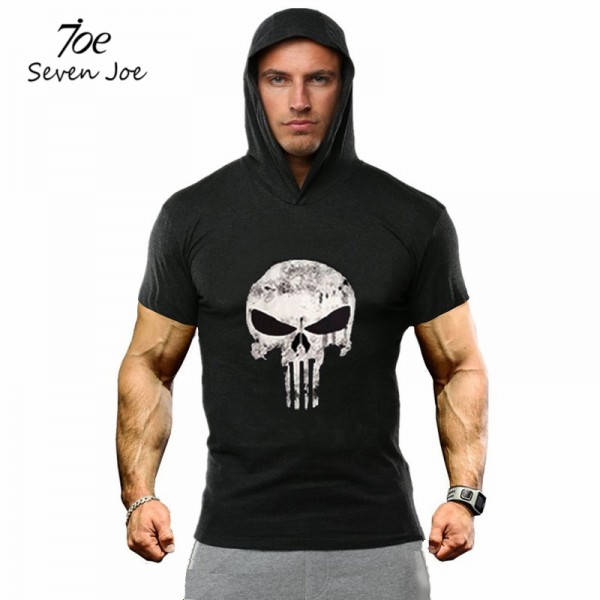 Seven Joe.New Men GYMS Hoodie T-Shirt Cotton short Sleeve fitness Clothing Bodybuilding Slim Fit Sportwear Hoodie hoody T shirt