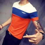 Seven Joe.New Summer T Shirt homme mens T-shirt Slim O-Neck Short-Sleeve splicing cotton t-shirts fashion patchwork  Tees Tops