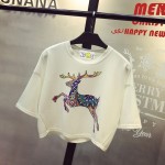 Sexy 2017 Spring  Summer New Leisure Cotton T Shirt Batwing Sleeve Fashion Deer  Animal Print Women Tops Tshirt White Black Tees