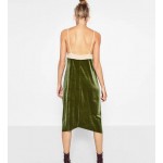 Sexy Backless Mesh V neck Sleeveless Velvet Dress 2016 New Women Retro Velour Spliced Mesh Short Base Dress Amry green