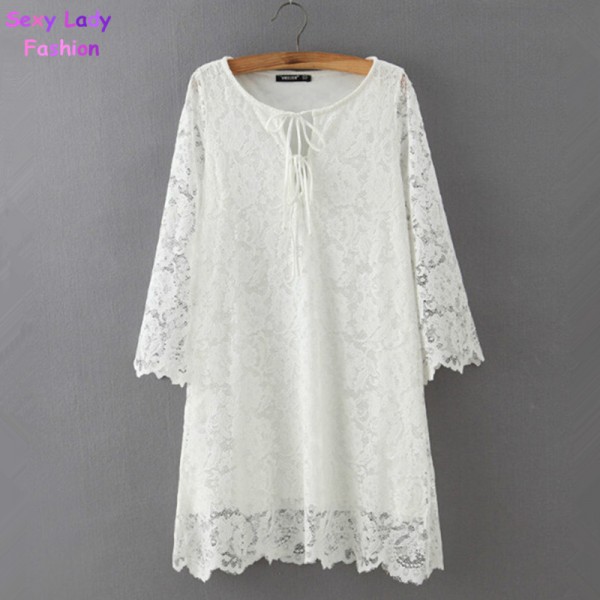 Sexy Crocheted Lace Dress Retro Women Stream V neck Party Dresses Inner Dress Tops 3 Colors