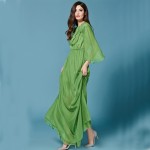 Sexy Dress 2016 Summer Wmen's Sicilian Style Fashion Daily Short Petal Sleeve Back V-neck Floor-Length Green Maxi Dress