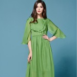 Sexy Dress 2016 Summer Wmen's Sicilian Style Fashion Daily Short Petal Sleeve Back V-neck Floor-Length Green Maxi Dress