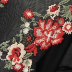 Sexy Floral Embroidery Perspective Mesh Lace Crochet O-Neck Pullover Slim Half Sleeve Retro Women Pleated Dress Black Q16-11-15