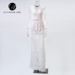 Sexy Hollow Out White Lace Dress Women Spring High Waist Sleeveless Backless Dress Elegant Christmas Maxi Long Dress Vestidos