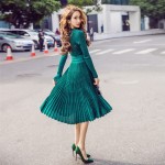 Sexy Mousse V-neck Pleated Straped Sexy Dresses Spring Women Elegant High Waist Slimming Dress Club Vestidios Green Gray