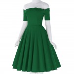 Sexy Off Shoulder Dresses Women Red Green 1950s Vintage Rockabilly Dress Audrey Hepburn Vestidos Casual Summer Party Swing Dress