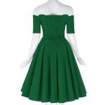 Sexy Off Shoulder Dresses Women Red Green 1950s Vintage Rockabilly Dress Audrey Hepburn Vestidos Casual Summer Party Swing Dress