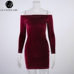 Sexy Off Shoulder Wine Red Sheath Velvet Dress Women Winter Party Long Sleeve 2016 Elegant Pencil Bodycon Ladies Dress Vestidos