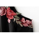 Sexy Red Rose Flower 3D Appliques Embroidery Off Shoulder Sheath Dress Vintage Woman Long sleeve Package Hips Dresses Black