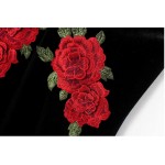 Sexy Red Rose Flower 3D Appliques Embroidery Spaghetti Strap Sheath Velvet Dress Vintage Woman Package Hips Dresses Black