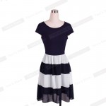 Sexy Women Sleeveless casual Color block Patchwork dresses Summer Mesh Chiffon Striped A Line Skater Pinup Cute Dress 776