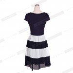 Sexy Women Sleeveless casual Color block Patchwork dresses Summer Mesh Chiffon Striped A Line Skater Pinup Cute Dress 776