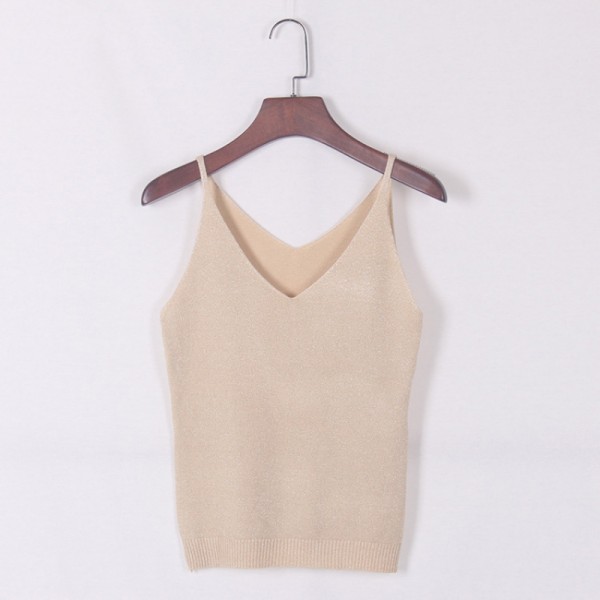 Sexy Women V Neck Sleeveless Knitted Tops Shirt Spaghetti Strap Short Tops H34