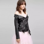 Sexy slash neck PU Faux leather Jackets Coats New women off shoulder slim zipper Outwear Black Full sleeve Motorcycle Jackets