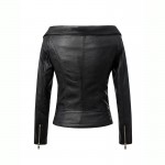 Sexy slash neck PU Faux leather Jackets Coats New women off shoulder slim zipper Outwear Black Full sleeve Motorcycle Jackets