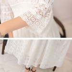 Shanto flare sleeve hollow out elastic waist  women long white dress spring summer 1599plus  BW