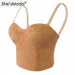 She'sModa Faux Suede Leather Boho Hippie Corset Bralet Women's Bustier Bra Night Club Party Cropped Top Vest Plus Size