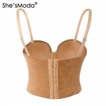 She'sModa Faux Suede Leather Boho Hippie Corset Bralet Women's Bustier Bra Night Club Party Cropped Top Vest Plus Size