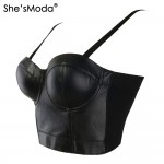 She'sModa PU leather Bralet Women's Bustier Bra Night Club Party Cropped Top Vest Plus Size