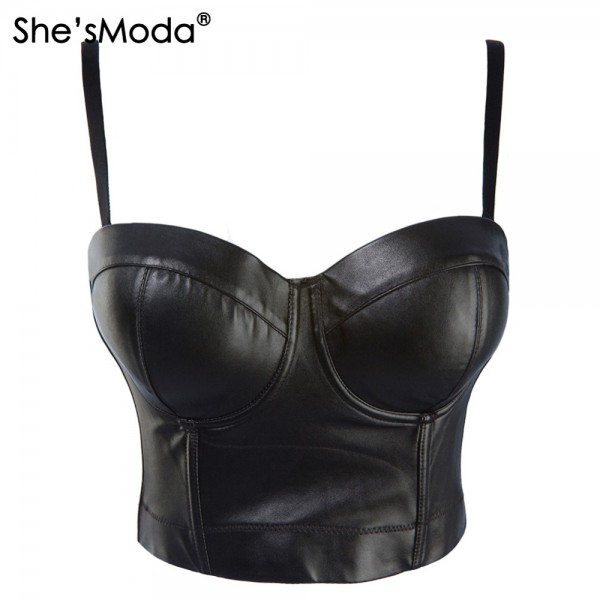 She'sModa PU leather Bralet Women's Bustier Bra Night Club Party Cropped Top Vest Plus Size