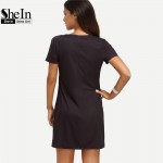 SheIn 2017 Summer Print Dress Casual Dresses For Women Ladies Multicolor Floral Short Sleeve Round Neck Straight Short Dress