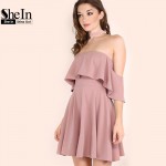 SheIn Autumn Dress Womens Sexy Party Night Club Dress Short Sleeve Women Fall Dresses 2016 Off The Shoulder Skater Dress