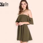 SheIn Autumn Dress Womens Sexy Party Night Club Dress Short Sleeve Women Fall Dresses 2016 Off The Shoulder Skater Dress