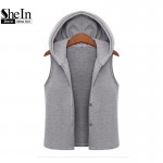 SheIn Blue Hooded Drawstring Boyfriend Trends Jean Swish Pockets Two Piece Outerwear Women Long Sleeve Buttons Coat