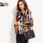 SheIn Elegant Winter Coat 2016 Women Multicolor Open Front Autumn Winter Ladies Long Sleeve Outerwear Faux Fur Coat