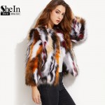 SheIn Elegant Winter Coat 2016 Women Multicolor Open Front Autumn Winter Ladies Long Sleeve Outerwear Faux Fur Coat