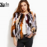 SheIn Elegant Winter Coat 2016 Women Multicolor Open Front Autumn Winter Ladies Long Sleeve Outerwear Faux Fur Coat