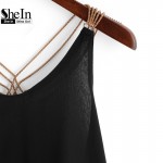 SheIn Fashion 2016 High Street Clothing Brand Female New Korean Style Tops Chain Strap Chiffon Double Layer Sexy Camisole