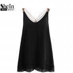 SheIn Fashion 2016 High Street Clothing Brand Female New Korean Style Tops Chain Strap Chiffon Double Layer Sexy Camisole