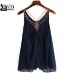 SheIn Fashion 2016 High Street Clothing Brand Female New Korean Style Tops Chain Strap Chiffon Double Layer Sexy Camisole