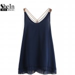 SheIn Fashion 2016 High Street Clothing Brand Female New Korean Style Tops Chain Strap Chiffon Double Layer Sexy Camisole