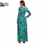 SheIn Floral Beach Dresses Self-Tie Rose Print Long Sleeve Chiffon Dress Summer Spring Womens A Line Maxi Dress