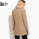 SheIn Pea Coat Womens Autumn Coat Women Double Breasted Overcoat For Women Lapel Long Sleeve Camel Coat With Welt Pocket