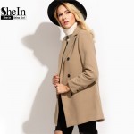 SheIn Pea Coat Womens Autumn Coat Women Double Breasted Overcoat For Women Lapel Long Sleeve Camel Coat With Welt Pocket