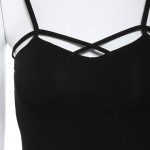 SheIn Sexy Slip V Neck Sheath Cami Top New Style 2016 Summer Plain Black Spaghetti Strap Hollow Out Slim Camisole