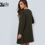 SheIn Shirt Dress Woman Long Sleeve Round Neck Casual T shirt Dress Summer Ladies 2016 Fashion Short Dress