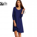 SheIn Shirt Dress Woman Long Sleeve Round Neck Casual T shirt Dress Summer Ladies 2016 Fashion Short Dress