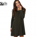 SheIn Shirt Dress Woman Long Sleeve Round Neck Casual T shirt Dress Summer Ladies 2016 Fashion Short Dress