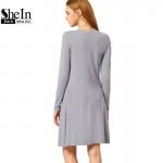 SheIn Shirt Dress Woman Long Sleeve Round Neck Casual T shirt Dress Summer Ladies 2016 Fashion Short Dress