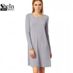 SheIn Shirt Dress Woman Long Sleeve Round Neck Casual T shirt Dress Summer Ladies 2016 Fashion Short Dress